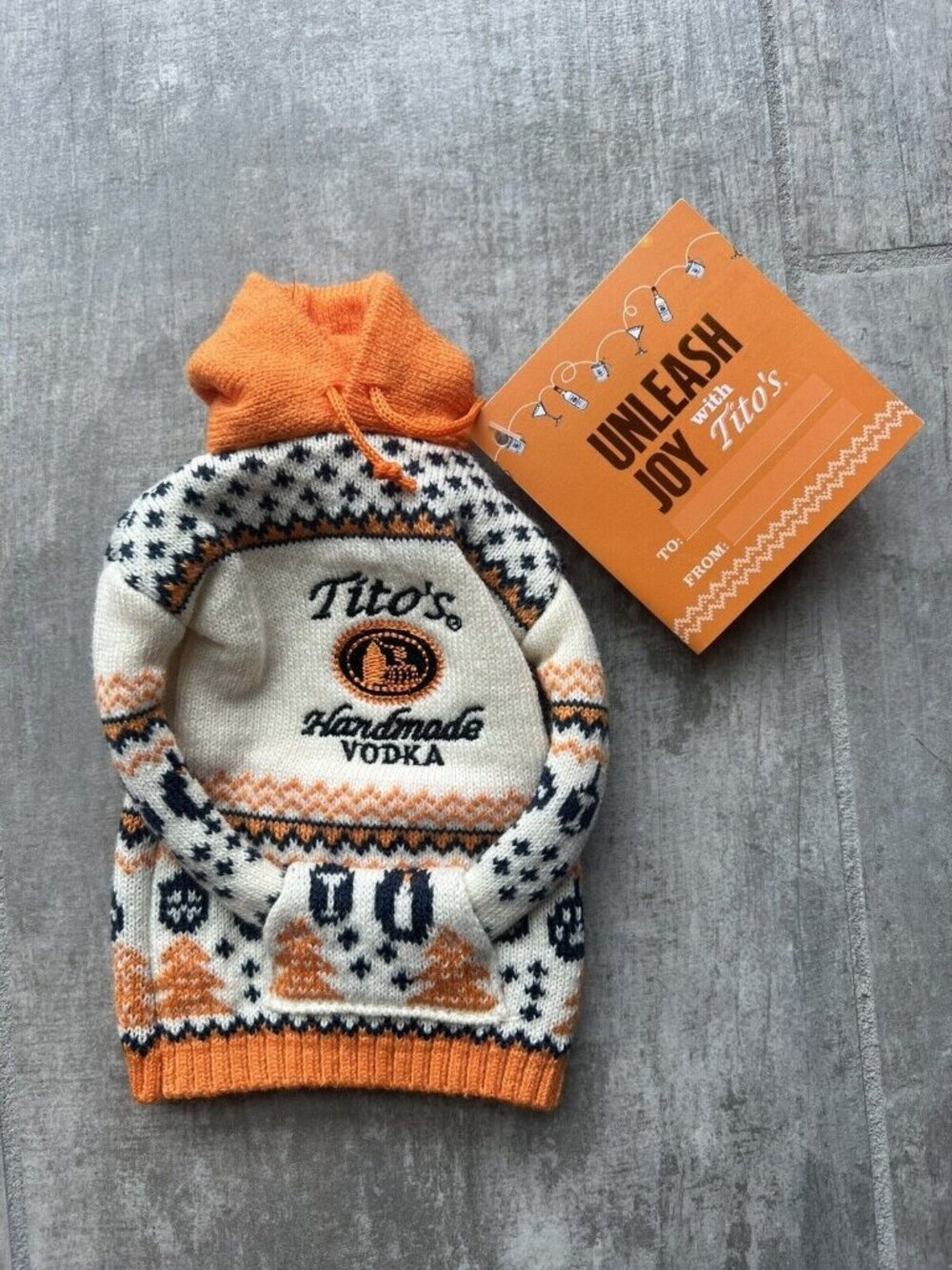 New: 2024 Tito's Handmade Vodka Holiday Bottle Hoodie Collectible Mini Sweater